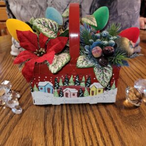 7" x 9" Christmas Village Basket Table Top Centerpiece