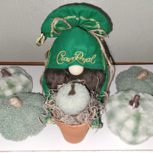 7" x 7" Green Crown Royal Gnomie With Pumpkin Pot