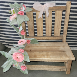 15" x 14" Pink Flower Wooden Bench