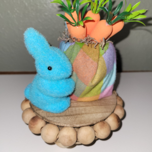 6" x 5" Blue Easter Bunny and Carrot Basket Beaded Riser