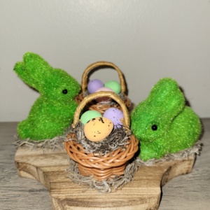 4" x 5-1/2" Green Flocked Easter Bunnies on "Cross" Base