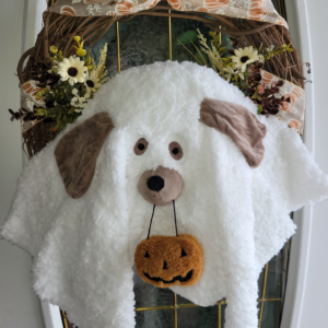 18" Ghost Dog with Pumpkin Halloween Wreath