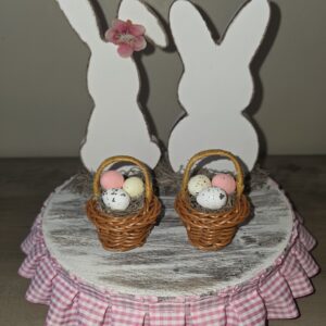 7-1/2" x 8" Easter Bunny Riser With Pink Gingham Skirt