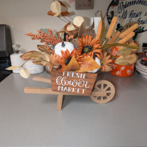 14" x 14" Fresh Flower Market Autumn Wheelbarrow Decor